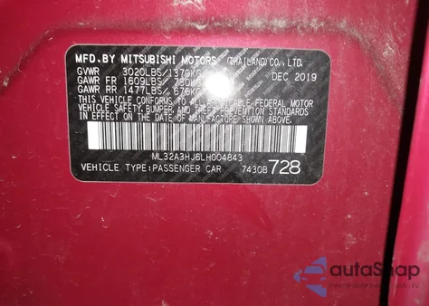 2020 Mitsubishi Mirage Es из США, поврежденный, VIN ML32A3HJ6LH004843